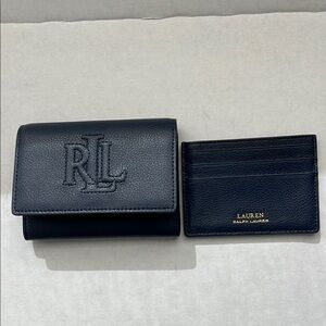 Ralph Lauren leather wallet Women 2 in 1 Navy blue Embossed RLL.